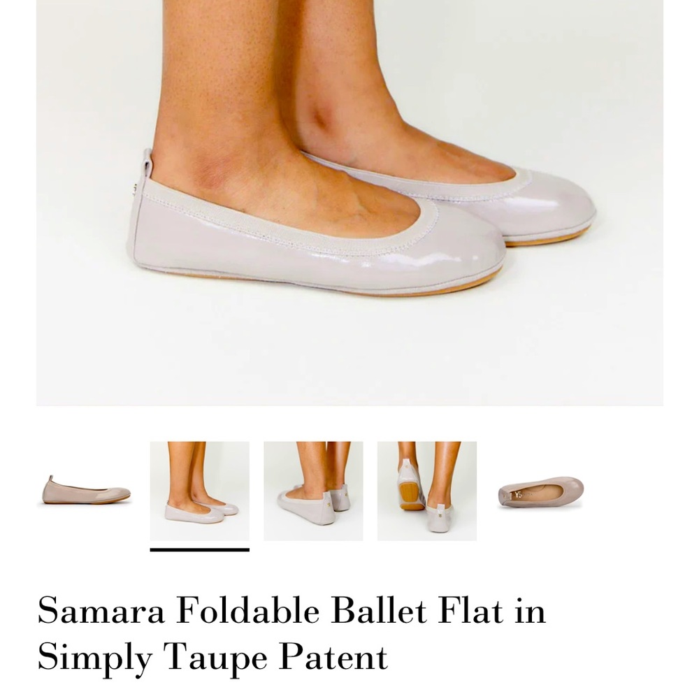 Yosi Samra Foldable Ballet Flats in Simply Taupe Patent